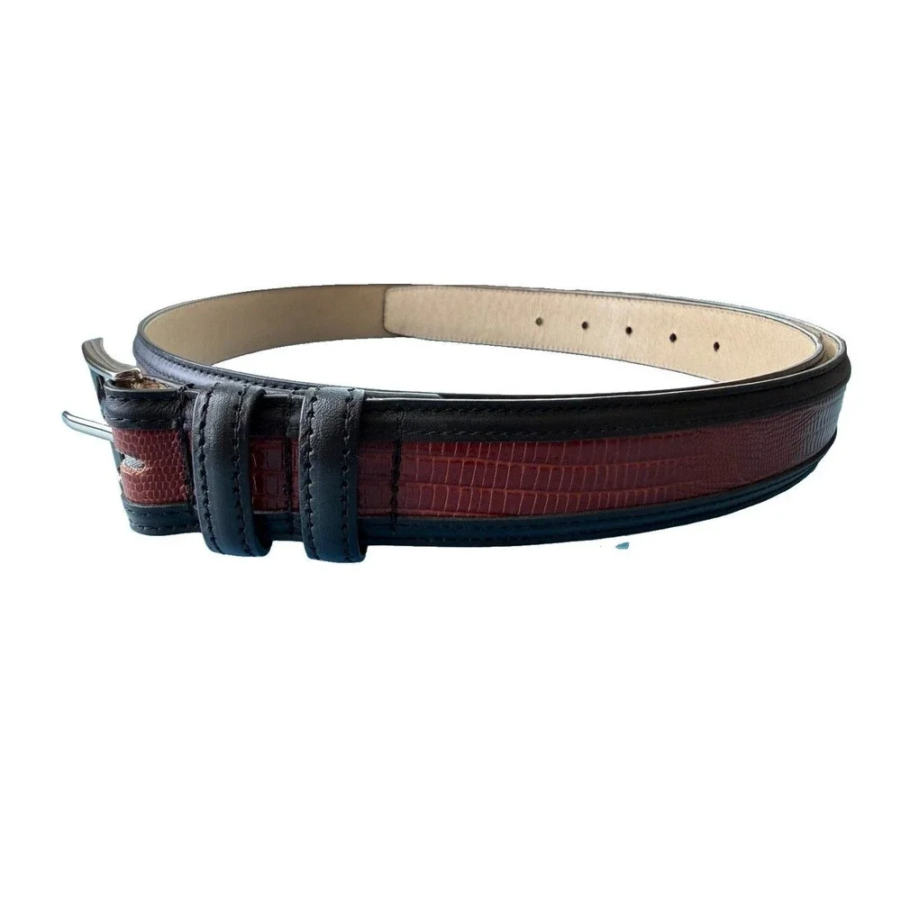 Belts by Sherman Size 44 Brown Black Trimmed Embossed Genuine Italian Leather